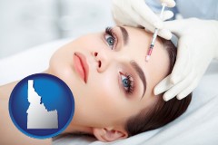 idaho map icon and beautiful woman receiving a facial injection