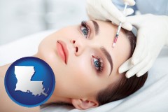 louisiana map icon and beautiful woman receiving a facial injection