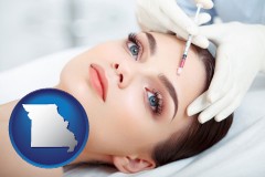 missouri map icon and beautiful woman receiving a facial injection