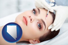 nevada map icon and beautiful woman receiving a facial injection